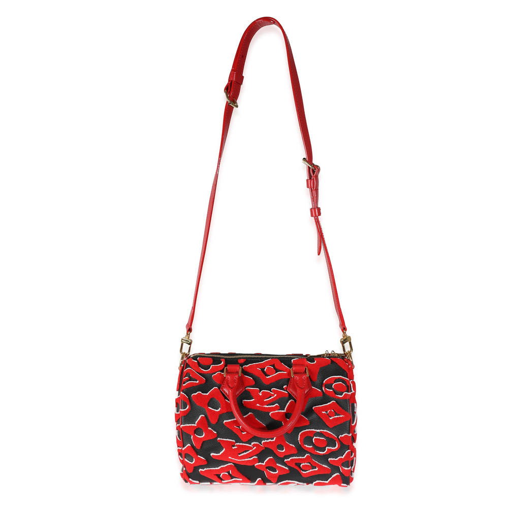 Louis Vuitton x UF Black Red Tufted Monogram Speedy Bandouliere 25 - Picture 6 of 8